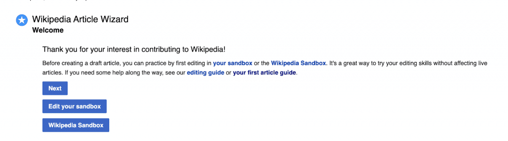 Article Wizard to create a Wikipedia Page_click next